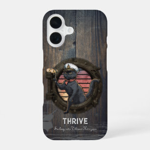 Coque iPhone 16 Coucher de soleil de chat noir : un voyage pour le