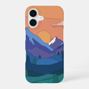 Coque iPhone 16 Coucher de soleil de montagne géométrique