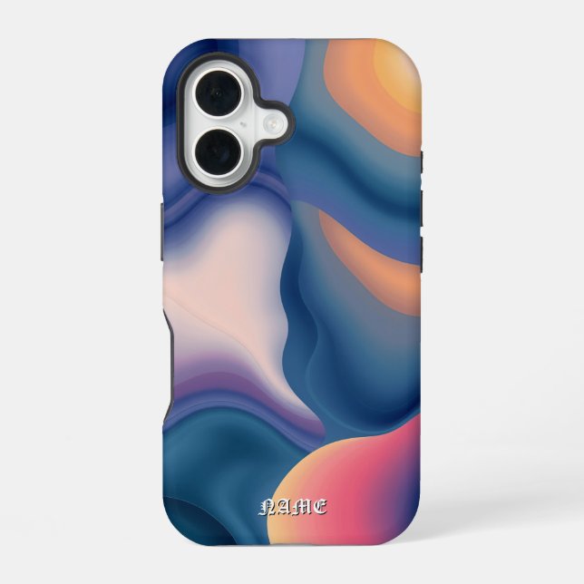 Coque iPhone 16 Coucher de soleil d'onde fluide Abstrait (Verso)