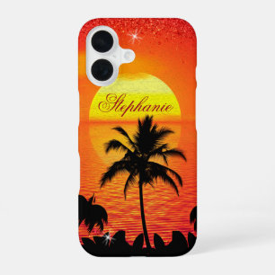 Coque iPhone 16 Coucher de soleil océan avec Palm Tree Personnalis