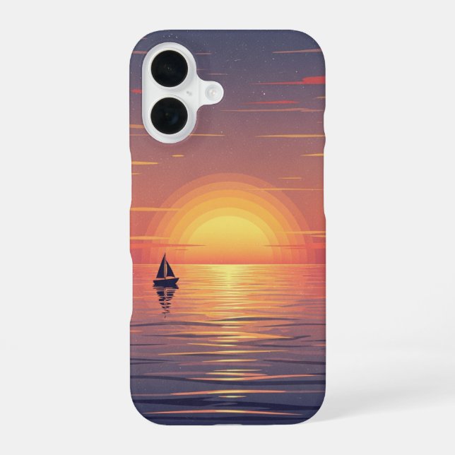 Coque iPhone 16 Coucher de Soleil Rétro sur l'Océan (Verso)