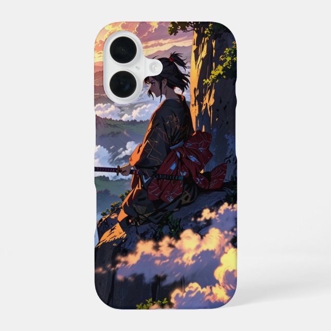 Coque iPhone 16 Coucher de soleil samouraï (Verso)