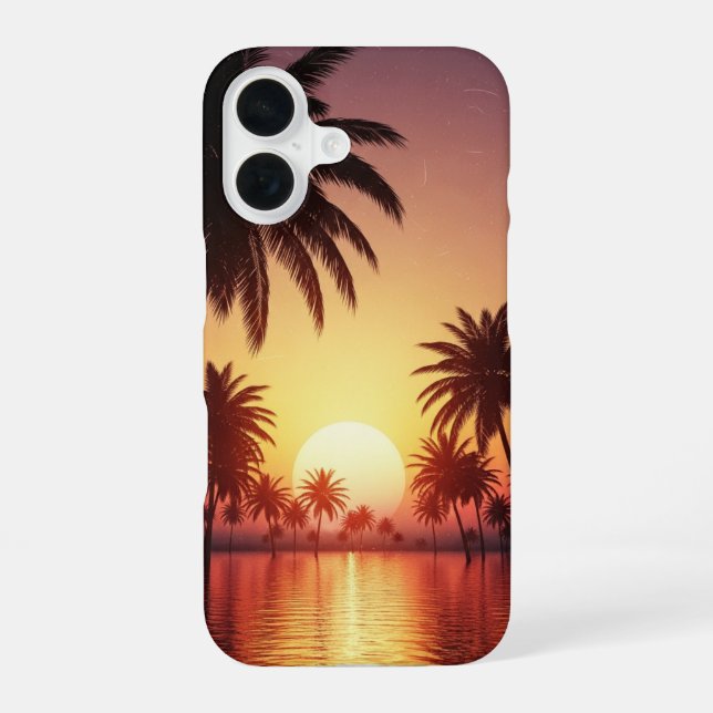Coque iPhone 16 Coucher de soleil tropical vintage (Verso)