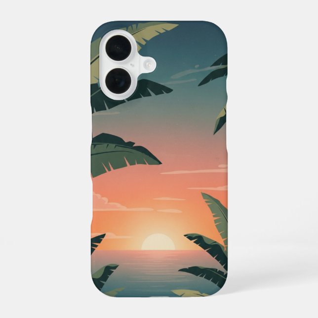 Coque iPhone 16 Coucher de soleil tropical vintage (Verso)