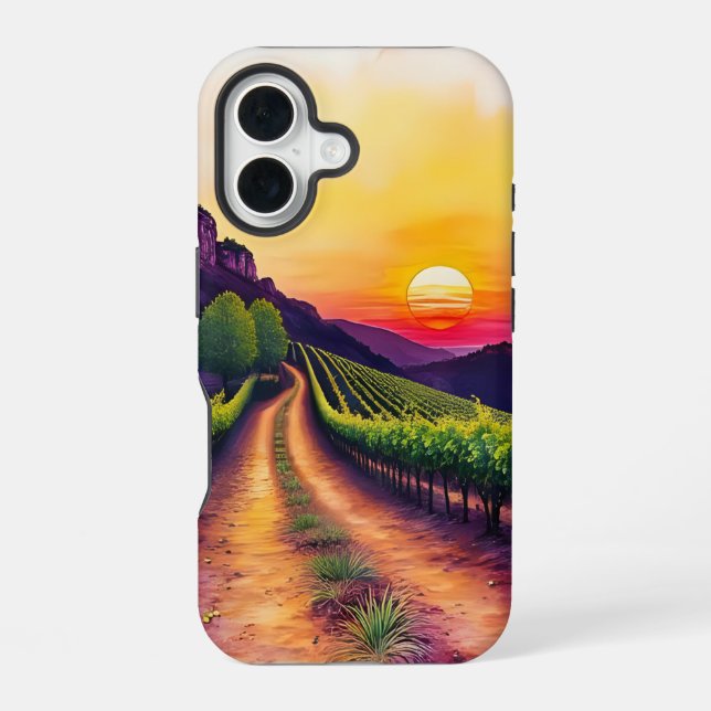Coque iPhone 16 Coucher de soleil viticole (Verso)