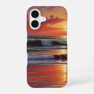 Coque iPhone 16 Coucher Rouge Océan Peinture de paysage marin
