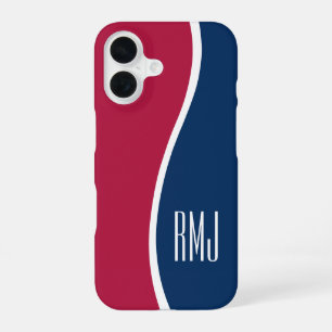 Coque iPhone 16 Couleurs DIY Monogramme Courbe Moderne Rouge Blanc