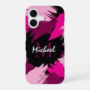 Coque iPhone 16 Coups de pinceau nuances de rose chaud nom avec mo