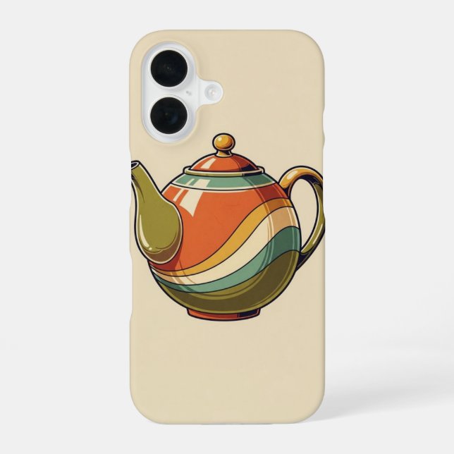 Coque iPhone 16 Courbe de théière rétro (Verso)