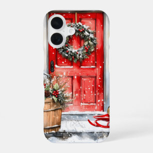 Coque iPhone 16 Couronne de Noël rouge rustique vintage pour porte