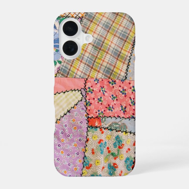 Coque iPhone 16 Courtepatchwork fou avec couture en zigzag (Verso)
