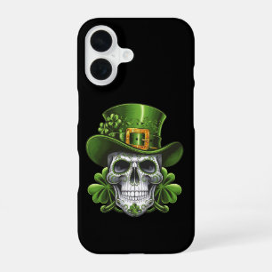 Coque iPhone 16 Crâne de Sucre Saint Patrick Shamrock