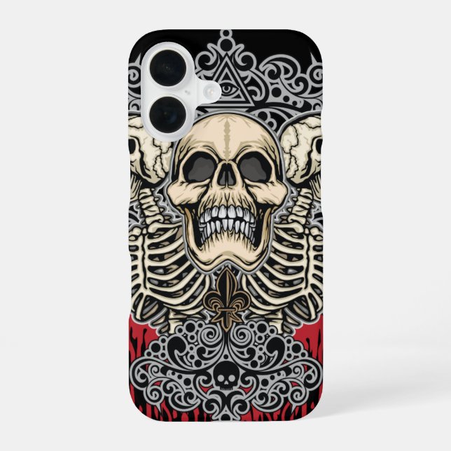 Coque iPhone 16 Crâne gothique et œil qui voit tout  (Verso)