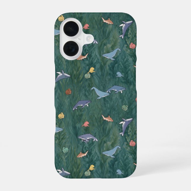 Coque iPhone 16 Créatures Océaniques (Baleine, Pieuvre & Requin) (Verso)