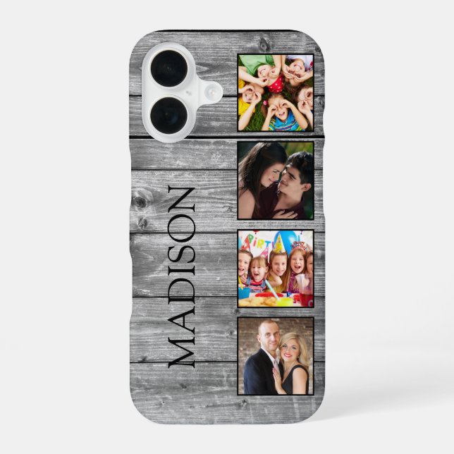 Coque iPhone 16 Créez Votre Collage De Photos Personnalisé Rustiqu (Verso)