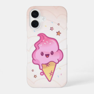Coque iPhone 16 Crème glacée de Kawaii douce - Conne rose mou