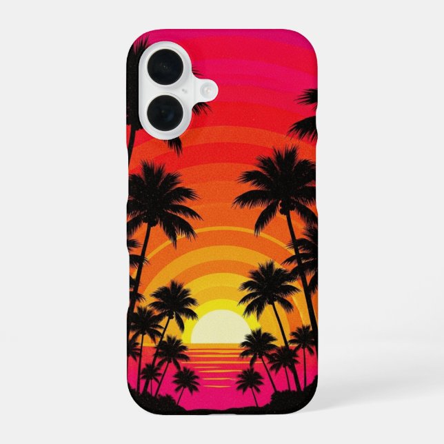 Coque iPhone 16 Crépuscule Tropical Rétro (Verso)