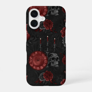 Coque iPhone 16 Crimson magique Zodiac   Rose de crâne gothique ro