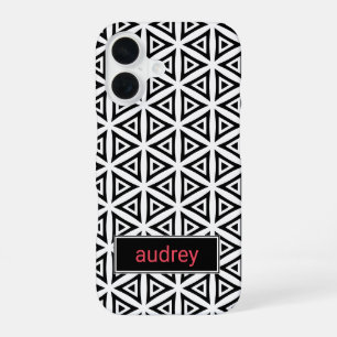Coque iPhone 16 Crisp triangulaire motif noir et blanc Votre nom