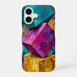 Coque iPhone 16 Cubes Empilés Cosmiques - Abstrait Magenta Sarcell