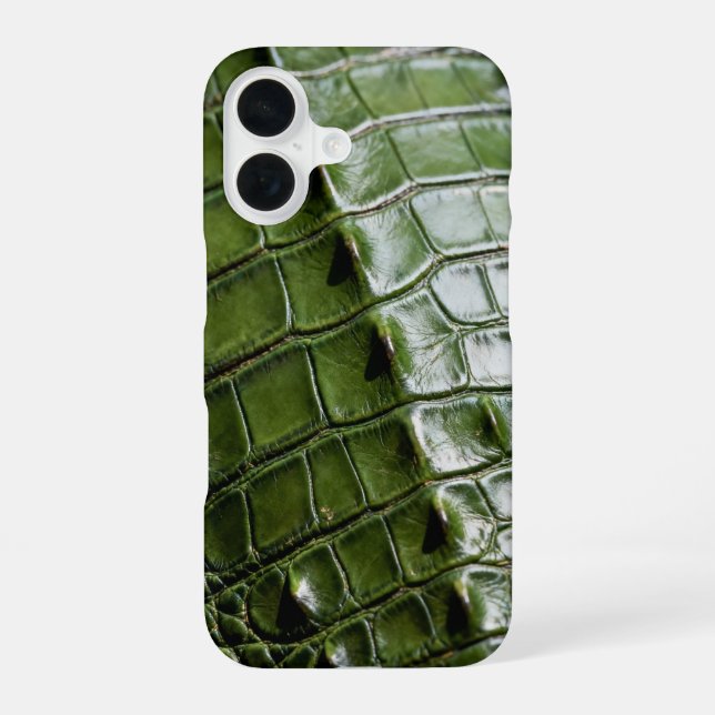 Coque iPhone 16 Cuir de crocodile vert texturé (Verso)