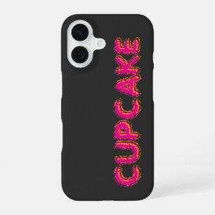 Coque iPhone 16 Cupcake Rose Texte Personnalisé Noir