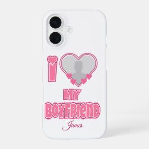 Coque iPhone 16 Custom I Love My Boyfriend - Ajouter photo et nom