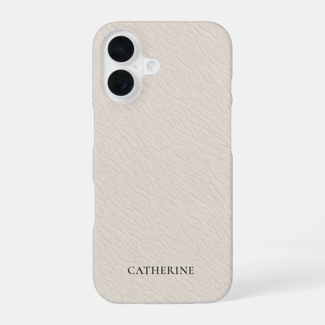 Coque iPhone 16 Custom Name Elegant Faux Ivory Leather (Verso)