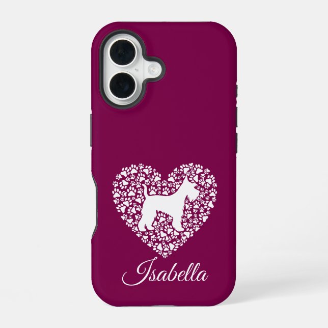 Coque iPhone 16 Custom Schnauzer Heart Paws Print - Dog Lover (Verso)