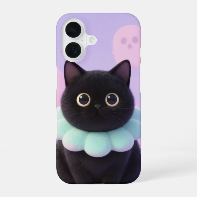 Coque iPhone 16 Cute Black Cat Pastel Halloween Case (Verso)