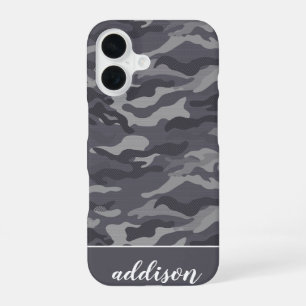 Coque iPhone 16 Cute camouflage gris foncé personnalisé