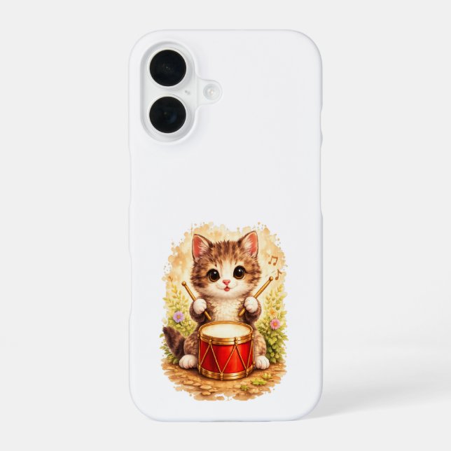 Coque iPhone 16 Cute Drummer Cat iPhone 16 Case Kawaii Art (Verso)