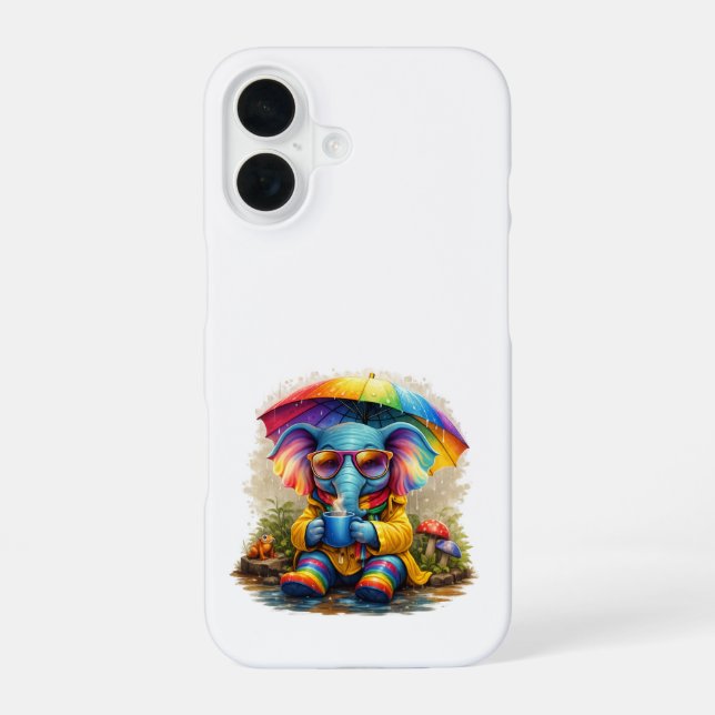 Coque iPhone 16 Cute Elephant Rainbow iPhone 16 Case (Verso)
