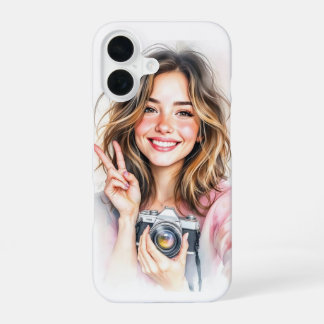 Coque iPhone 16 Cute girl with camera phone case