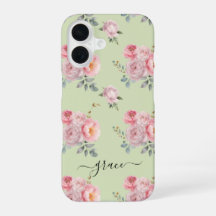 Cute Girly Sage Vert rose Floral Personnalisé
