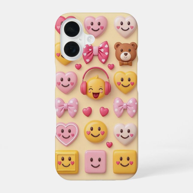 Coque iPhone 16 Cute Heart Emoji Phone Case (Verso)