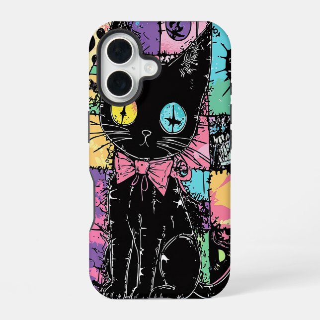 Coque iPhone 16 Cute Kawaii Pastel Goth Patchwork Gothique Déplais (Verso)
