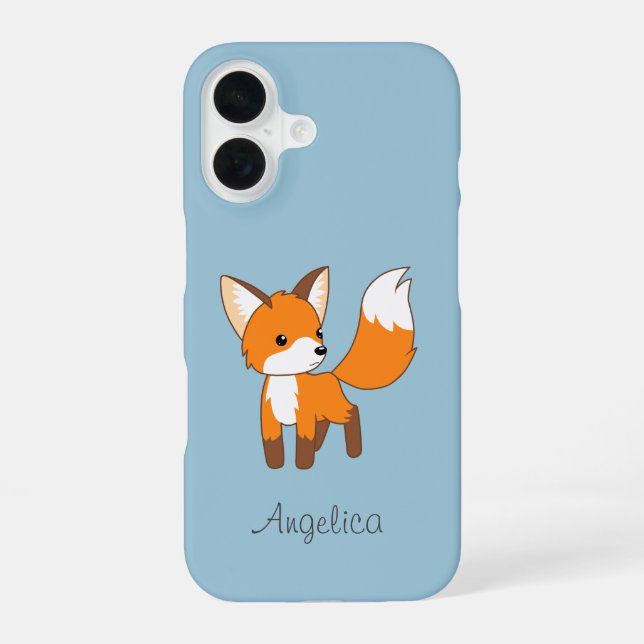Coque iPhone 16 Cute Little Fox sur Blue (Verso)