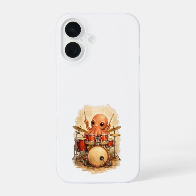 Coque iPhone 16 Cute Octopus Drummer iPhone 16 Case Kawaii (Verso)