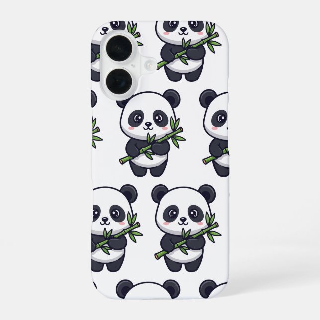 Coque iPhone 16 Cute Panda Pattern iPhone Case – Black & White (Verso)
