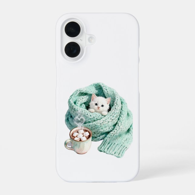 Coque iPhone 16 Cute Winter Cat Cozy Coffee Personalized iPhone 16 (Verso)