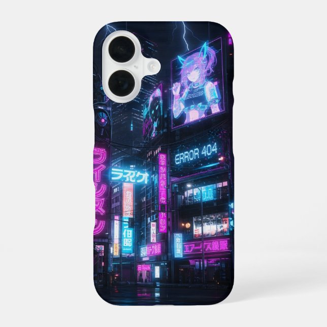 Coque iPhone 16 Cyberpunk Neon Anime Girl Glitch Phone Case (Verso)
