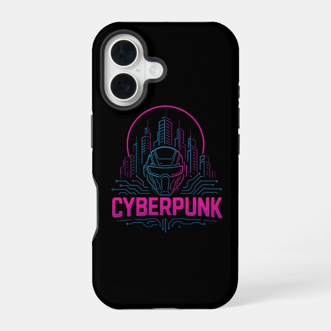 Coque iPhone 16 Cyberpunk Neon City Logo – Futuristic Tech Aesthet (Verso)