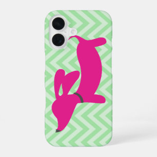 Coque iPhone 16 Dachshund + Chevron Vert