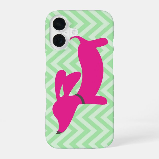 Coque iPhone 16 Dachshund + Chevron Vert (Verso)