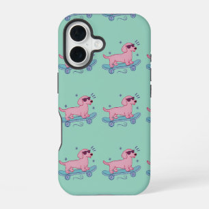 Coque iPhone 16 Dachshund Skateboard Cool   Art de Chien Drôle