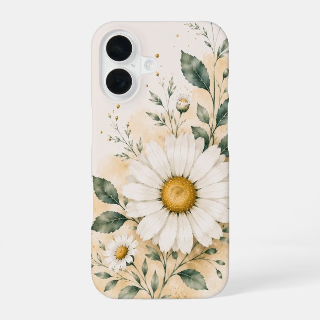 Coque iPhone 16 Daisy Floral Blanc Élégant (Verso)