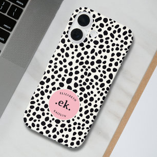 Coque iPhone 16 Dalmatien Motif Abstrait Monogramme Rose Pâle