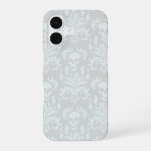 Coque iPhone 16 Damas de crâne flamme en blanc classique sur blanc