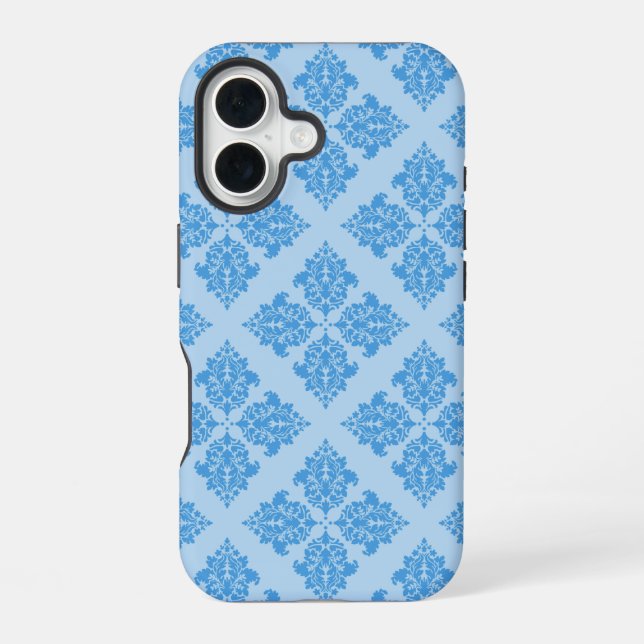 Coque iPhone 16 Damassé marocain bleu ciel (Verso)